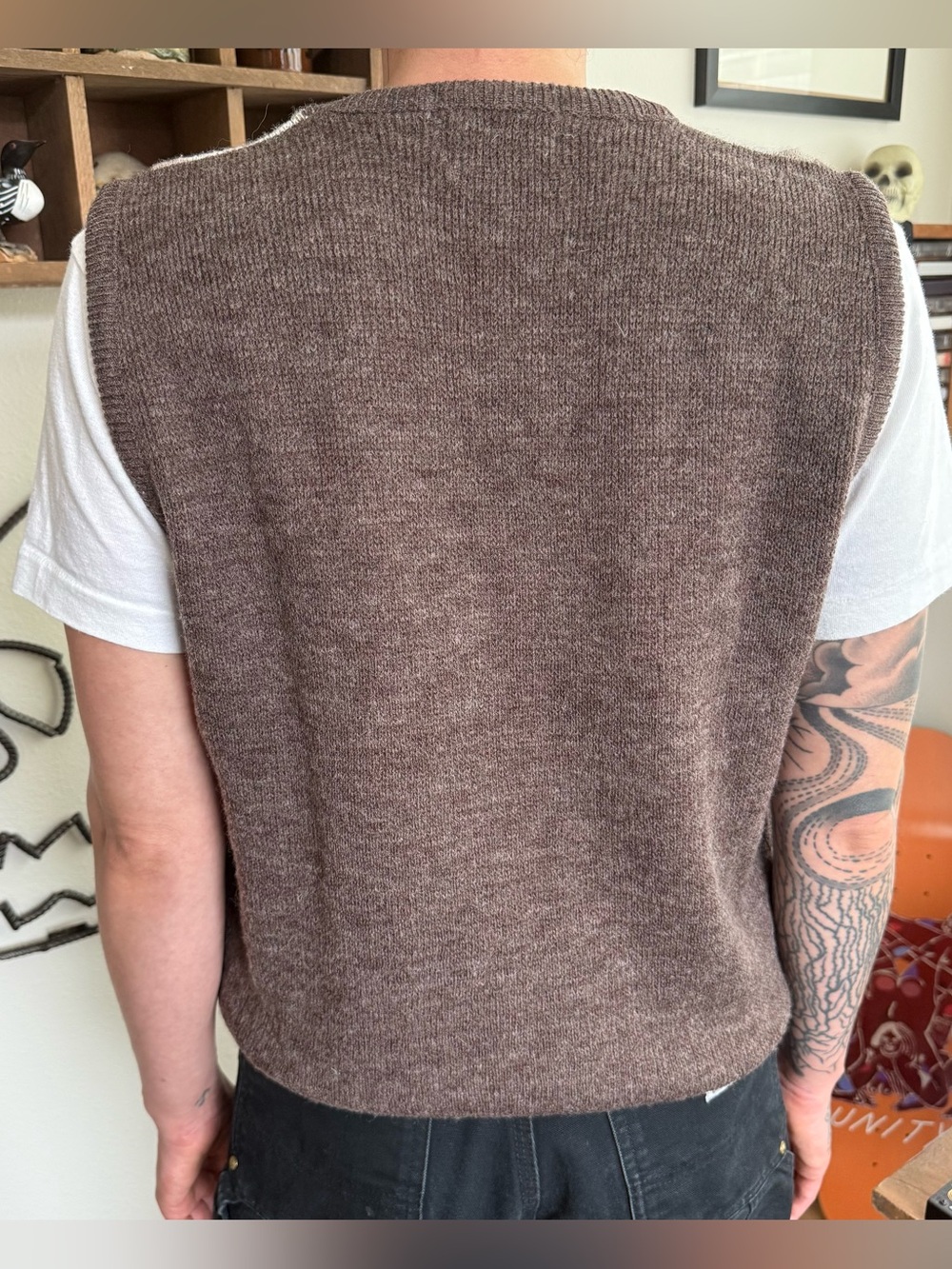 Vintage 80s Argyle V-Neck Wool Blend Sweater Vest ~ Size Medium - Picture 4 of 8